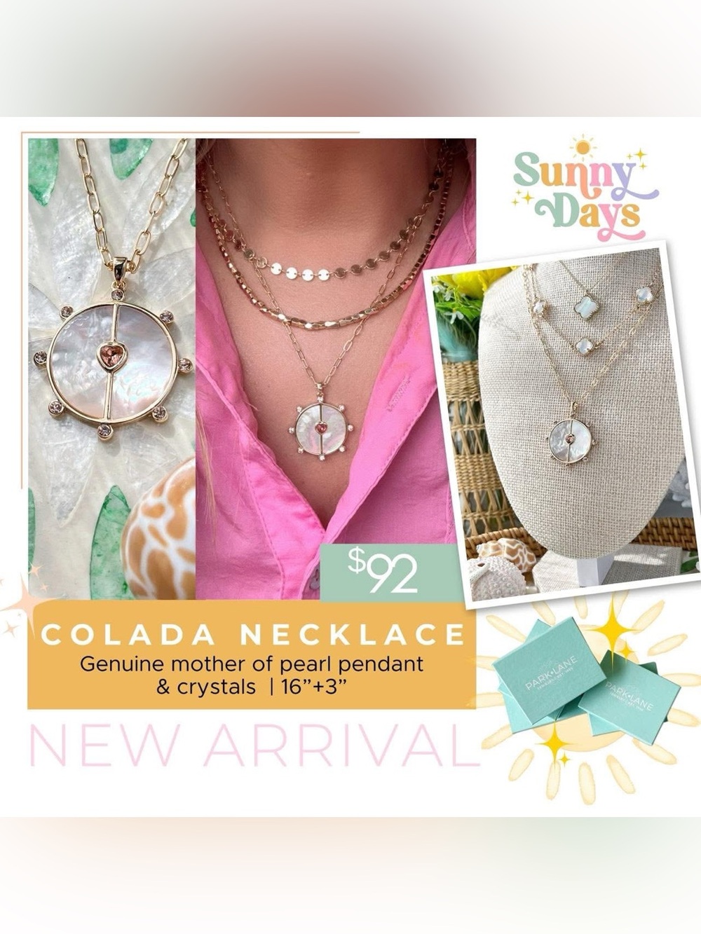 Park Lane - COLADA - Gold Mother-of-Pearl Pendant Necklace with Crystals